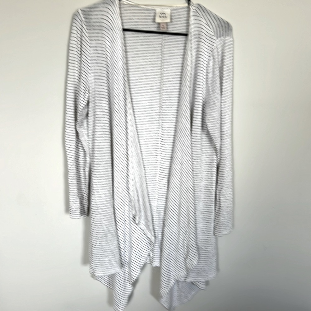 Knox Rose Flyaway Cardigan Lightweight size Med Cream and Dark Grey Stripped